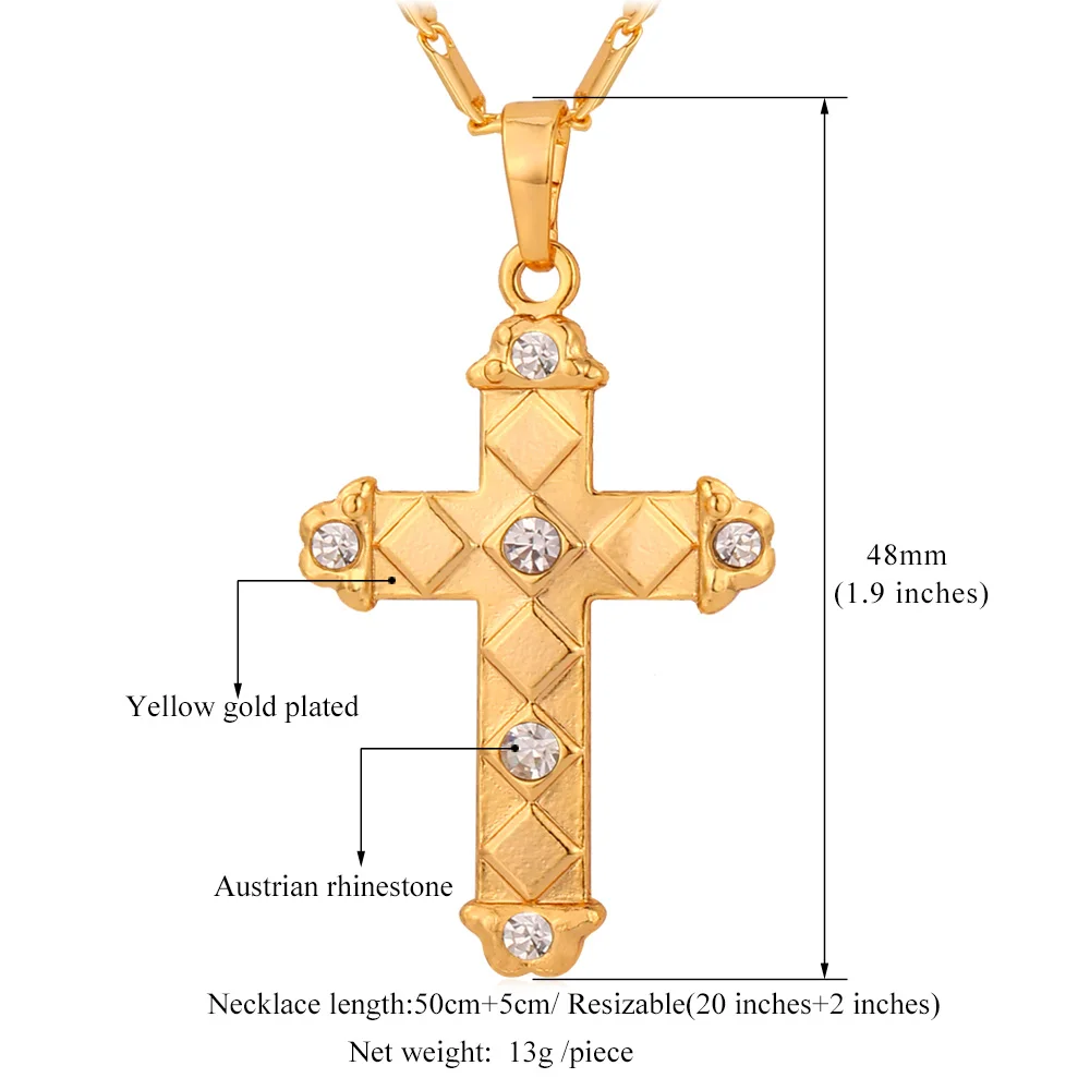 Кръст висулка колие жълто злато/сребро цвят Crystal е разпънат на кръст висулка колие за мъже религиозни християнски бижута P089