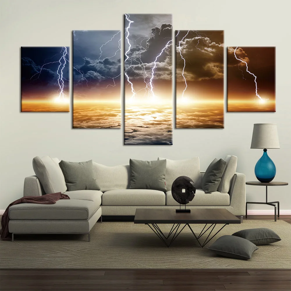 Платно за Живопис стенно изкуство HD щампи 5 бр. светкавица пейзаж тъмни облаци стенни картини за хола домашен интериор