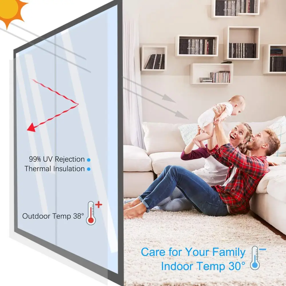 Термоблокирующая прозорец филм 90х300 см, едностранно огледален оттенък стъкло за дневна изолация в дома и офиса, контрол на топлина, защита от uv