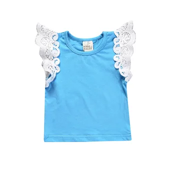 0-4T Baby Girls Flying Sleeve памучен лейси риза Kids Girl шарени мека жилетка детски тениски, тениски летни дрехи