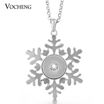 10 бр./лот Vocheng Snap Button Charms Jewelry Коледен подарък 18 мм Снежинка висулка колие с веригата от неръждаема стомана NN-271*10