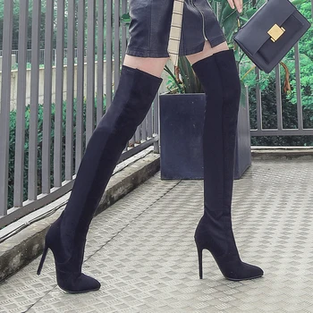 2018 нова мода над коляното ботуши дишащи дамски ботуши обувки жена на високи токчета мода бедрото високи ботуши a685