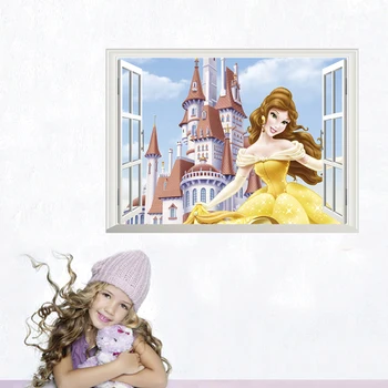 3d замразени Снежанка принцеса прозорец стенни стикери спалня начало декор карикатура Пепеляшка, Бел Аврора стенни стикери стенно изкуство