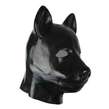 3D мухъл фетиш унисекс латекс куче маска качулка гума фетиш анинал маска с цип на гърба на кучето роб качулка