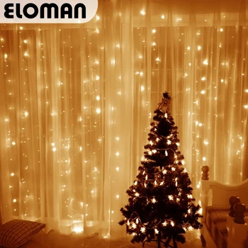 3m*3m завеса на прозореца струнни светлини ELOMAN Коледа сватба в градината у дома, спалня открит вътрешен led украса
