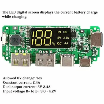 4шт многофункционален 186 50 литиево-йонна зарядно устройство ще захранване на такса, защитено с двоен USB 5V 2.4 A Мобилен банка за захранване на зарядното устройство ПХБ САМ LED