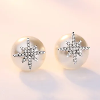 925 сребро мода перлата на звезда ladies ' Stud обеци, модни бижута дамски Коледен подарък спад доставка евтино