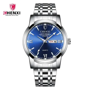 Chenxi мъжки часовници мода ежедневни бизнес мъжки часовници е от неръждаема стомана дата Ден кварцов часовник водоустойчив 30 м relogio masculino