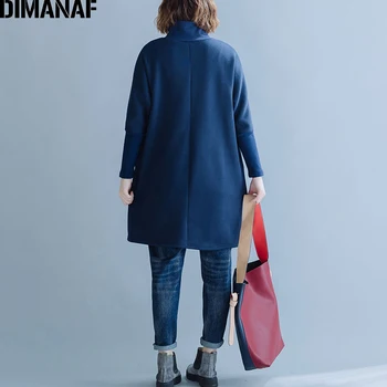 DIMANAF плюс размера на Дамски блузи сгъсти поло дамски блузи-ризи за есен зима с дълъг ръкав голям размер свободен памук твърди