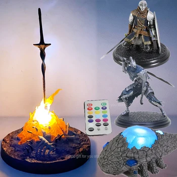 Gecco Dark Souls Black Faraam Knight Figure Bonfire The Sword Abysswoker Action Figure Lizard Crystal LIT Light-up