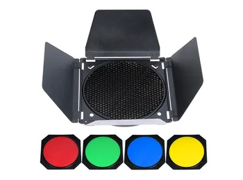 Godox BD-04 Barn Door Honeycomb Grid with 4 Color Gel Filter for Standard Reflector