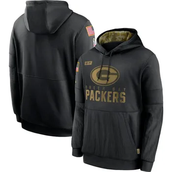 Green Bay 2020 Salute to Service Пакърс Men Black Pullover Performance Hoodie