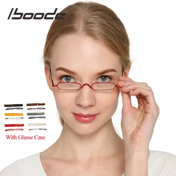 Iboode елегантни дамски метални очила за четене мъжете с футляром преносими, малки очила за четене пресбиопия 1.25 1.5 2.5 1.75 2.75 3.5