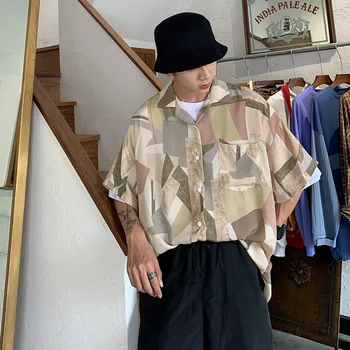 IiDossan 2020 големи шарени Мъжки ризи, градинска японски Harajuku палто жени мозайка хип-хоп High Street ризи гореща продажба