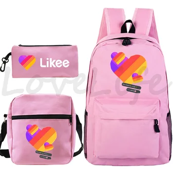Likee видео приложение, като Likee 3 бр. / компл. училищни чанти за тийнейджъри студенти розово момиче с раница Likee случайни пътни чанти