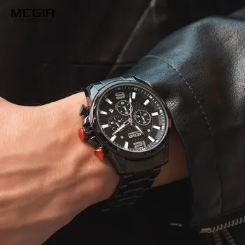 MEGIR луксозен бизнес часовници мъжки 2020 топ-марка от неръждаема стомана хронограф кварцов часовник мода водоустойчив спортни ръчни часовници