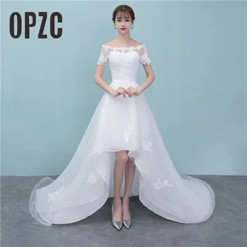 OPZC 2020 High/Low Chapel Train сватбени рокли Секси Boat Neck Off shoulder Vestidos De Noiva елегантна пола бални рокли