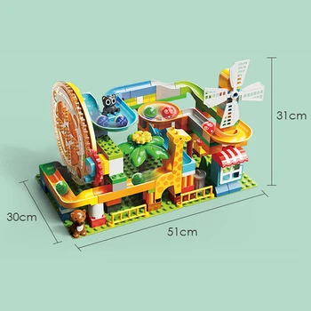 QWZ ръчно въртяща се маса, мрамор бягане голям е размерът на строителни блокове съвместими Duploed частици фуния слайд тухли играчки за деца, подарък