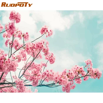 RUOPOTY Frame Сам Painting By Numbers Cherry blossoms Kit акрилна боя по номера платно за Живопис за домашен интериор уникален подарък