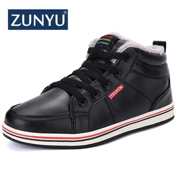ZUNYU New Keep Warm Winter Men Ботуши високо качество изкуствена кожа ежедневни мъжки обувки 2018 дебели плюшени модни обувки сняг голям размер 39~48