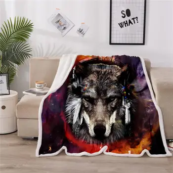Вълк двойка легла 3D печатни одеяло покривки агне вълна фланела одеяло есента и зимата на гоблен
