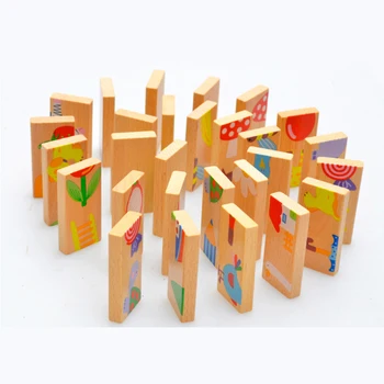 Детска образователна игра пъзел jigsaw пъзел baby toy дървено домино разпознаване на животни за игра штабелированные забавни играчки