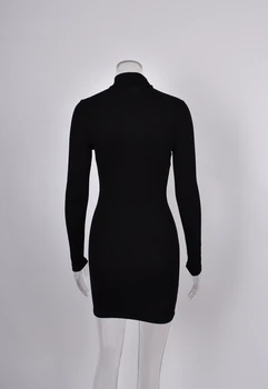 Лятото нов стил Дамски черен висока шия с дълъг ръкав спортна секси обтягивающая мини пола
