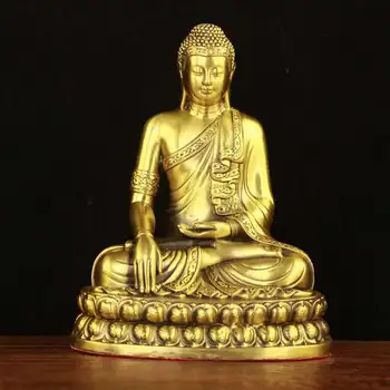 Мед Лотос статуя на Буда двоен Лотос седнал Буда Шакямуни 19 см висока бронзова прибори статуетка на скулптура декор