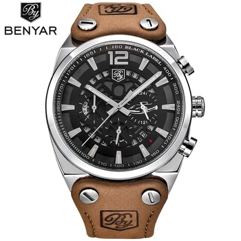 Най-добрата марка BENYAR голям циферблат дизайн Хронограф Спортни мъжки часовници мода Военни Униформи водоустойчив кварцов часовник Relogio Masculino