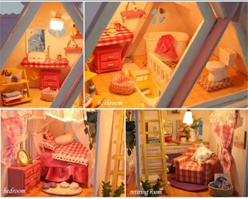 Нов 3D дървен Куклена къща Вила направи си САМ мебели умален модел led 3D дървен куклена къща коледни подаръци играчки за деца