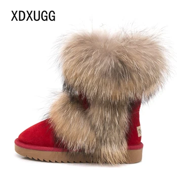 обувки за ски дамски високи ботуши от естествена кожа лисица европейски и американски дамски ботуши кожени ботуши; дамски зимни ботуши обувки обувки