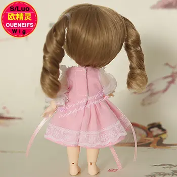 Перука за кукли размер BJD 5-6 инча 1/8 висока перука куклен перука в красота и здраве с бретон къдрава коса L29 детски косата