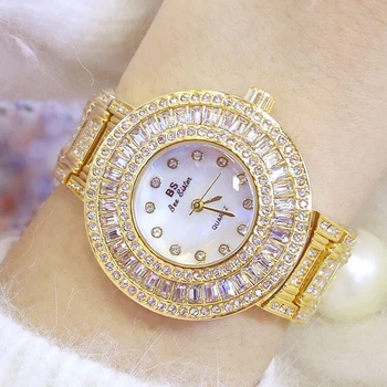 Пчелният сестра на голям циферблат на часовника за жени пълен с кристали и метална каишка вода и ударопрочных дами луксозни ръчни часовници BS03