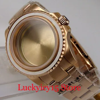 Пълен rose gold покритие механичен часовник калъф за NH35 NH35A NH36 NH36A високо качество на насочената bezel плосък Кристал гривна