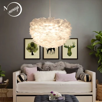Таванско помещение модерен бял природа гъска перо висящи лампи романтична E27 led висящи лампи за дома ресторант спалня хол