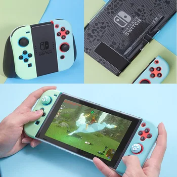 Твърд Пълен Покритието Crystal Shell Животните Crossing Thumb Stick Grip Осп За Nintendo Преминете Joy-Con Контролер Защитен Калъф За Кожата