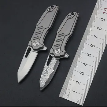 Титановая писалка, ключодържател сгъваем джобен нож D2 Дамасская стомана на острието открит мини къмпинг ножове за оцеляване EDC инструмент за подарък