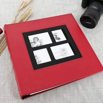 Фотогалерията съдържа 4X6 400 снимки страници голям капацитет кожена подвързия корица сватба семейство детски фотоалбуми книга (Червен)