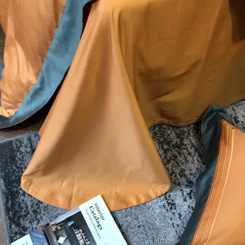 Хотел бод бродерия пухени комплект Queen King size 4шт бял оранжев 800TC египетски памук Beddng комплект чаршаф калъфка