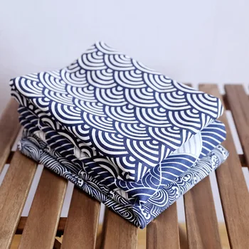 Японски стил текстилен калъф плат памук и лен кутия за съхранение синя морска вълна изкуството на чая масичка кола