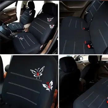 2pcs/4бр/9pcs Universal Car Seat Covers Set Butterfly Embroidery Auto Black Seat Protector Motor Car Interior Decor