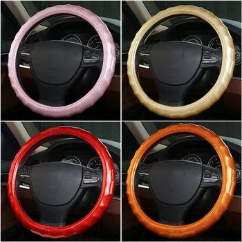 Bling Fluores Pink Car Steering Wheel Cover Leather Massage Stering Case Four Season Auto Interior Accessories For Girls Women