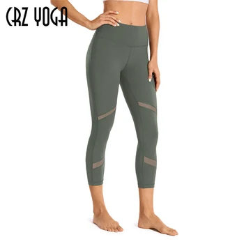 CRZ YOGA Women ' s Naked Feeling Mid-Waist Mesh Panels Splice Tights Yoga Capri Workout Leggings -21 инч (и)